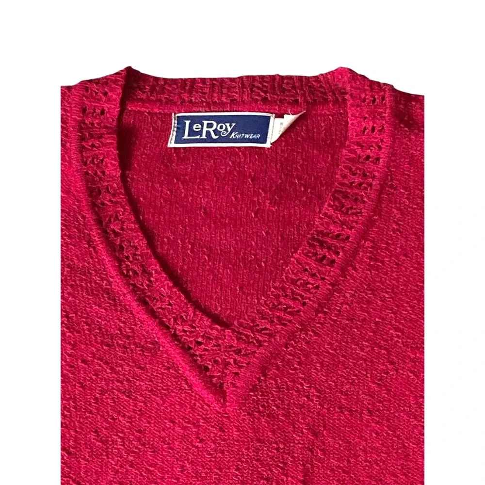 Vintage 70's‎ LeRoy Knitwear Womens Large Sweater V Neck Red Acrylic Nylon